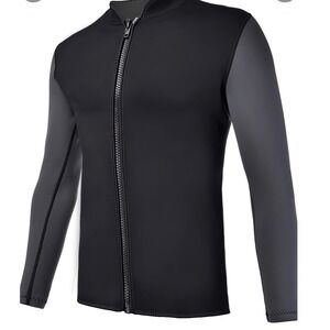 REALON Wetsuit Top Jacket 2mm Neoprene Long Sleeve Front Zip Black Gray Small